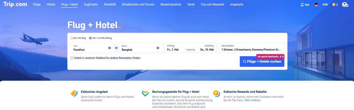 Flug + Hotel-Pakete bei Trip.com