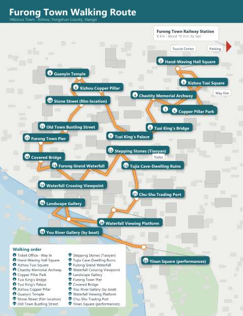 Furong Town Map and Walking Route