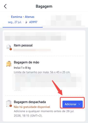 Passo 4: Adicionar mais bagagem permitida