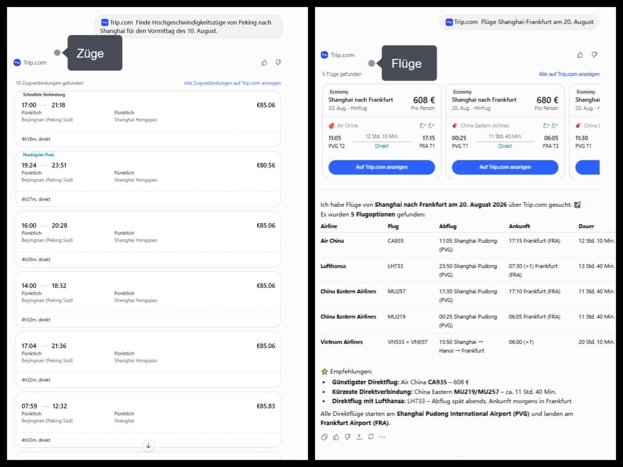 Trip.com: Reiseplanung in ChatGPT