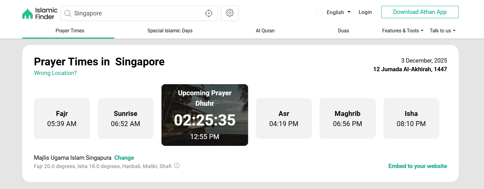 waktu solat singapura