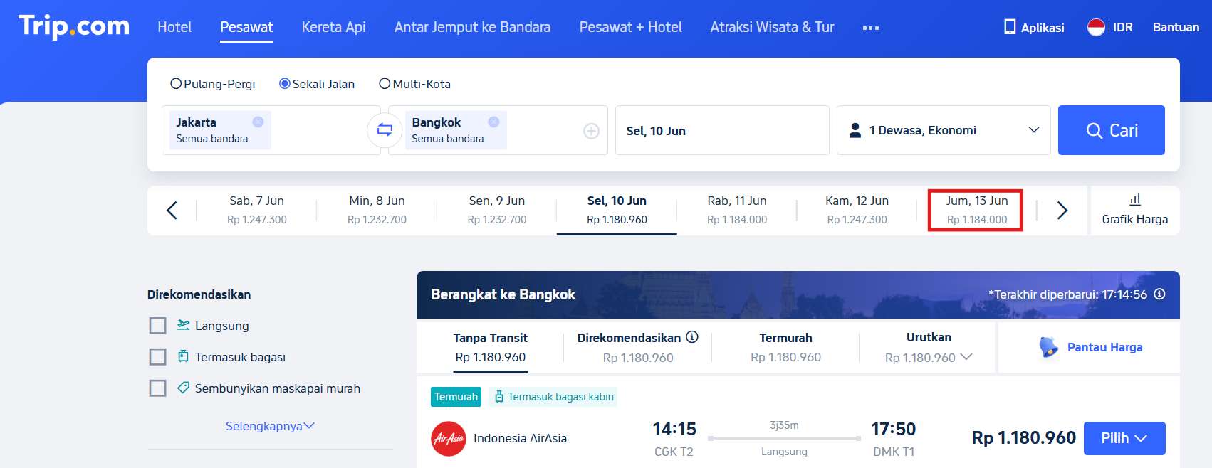 Pilih harga terendah dari hasil pencarian.