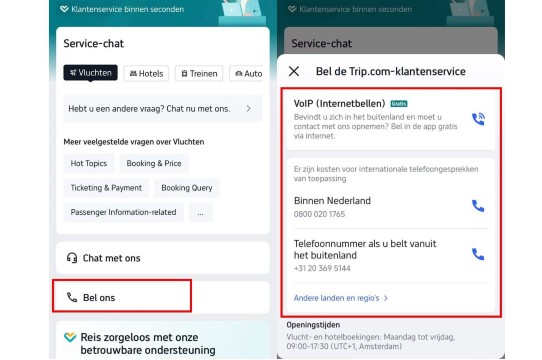 Stap 4: Kies voor de telefonische klantenservice van Trip.com