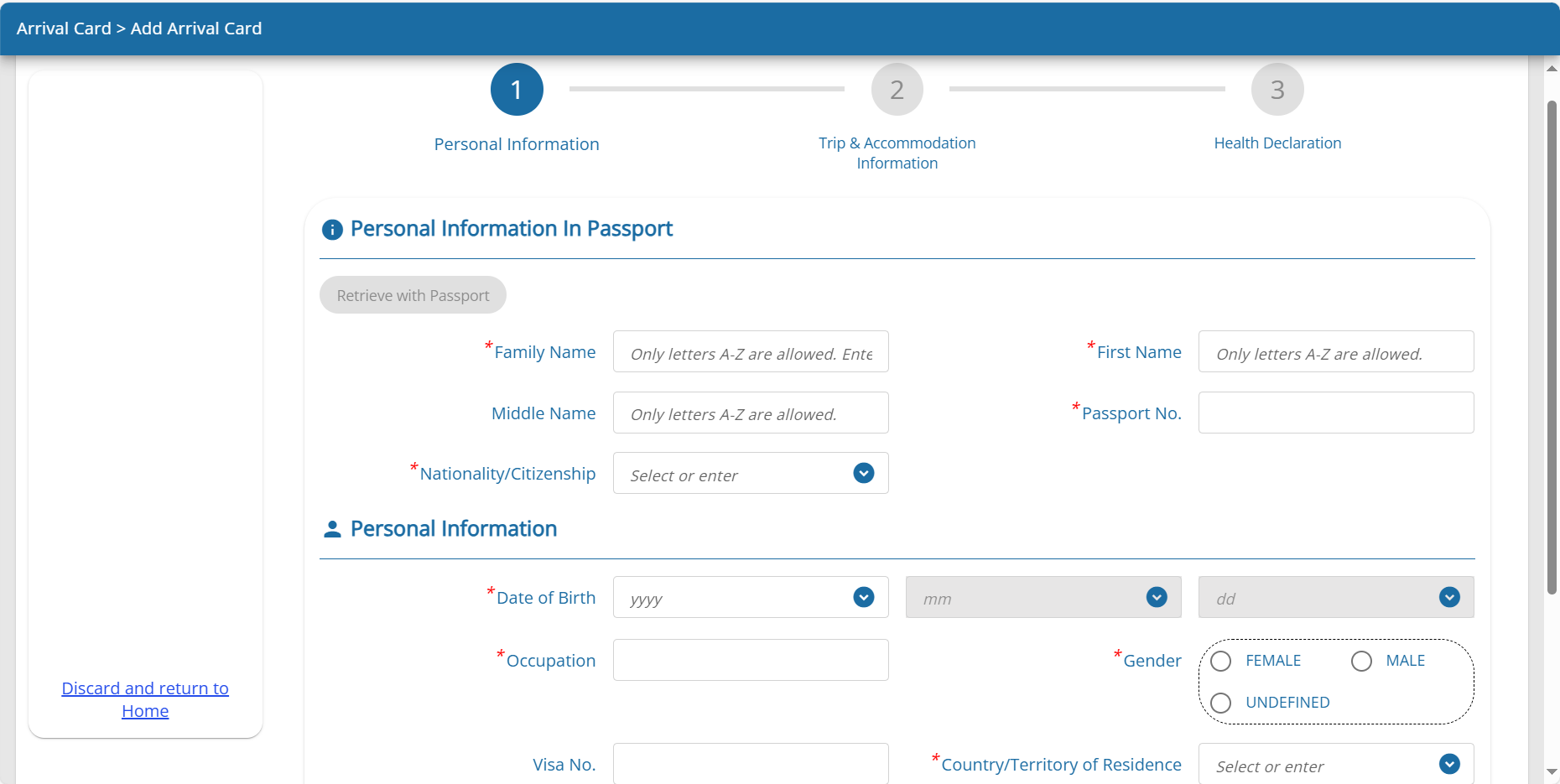 Nhập thông tin cá nhân chính xác TỜ KHAI NHẬP CẢNH THÁI LAN