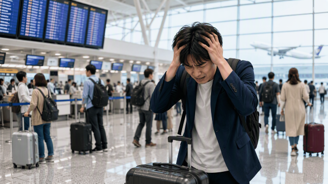 空港で悩む日本人