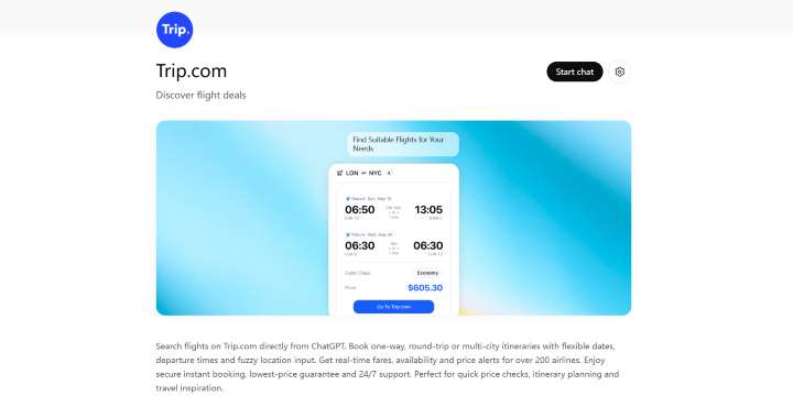 trip app page in GPT