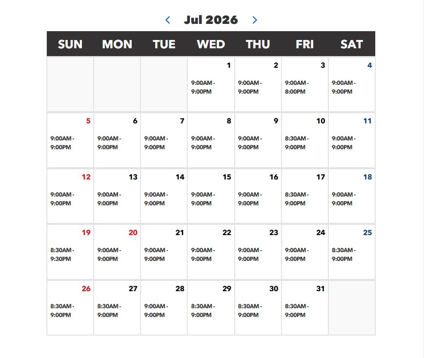 Universal Studios Japan schedule in July, 2026