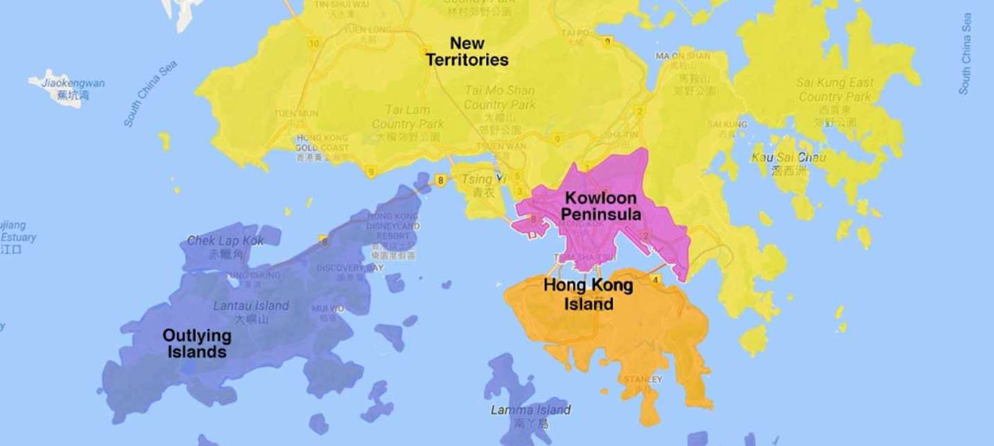 Map of Hong Kong's 4 main areas
