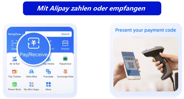 Empfangen und bezahlen mit der Alipay-App