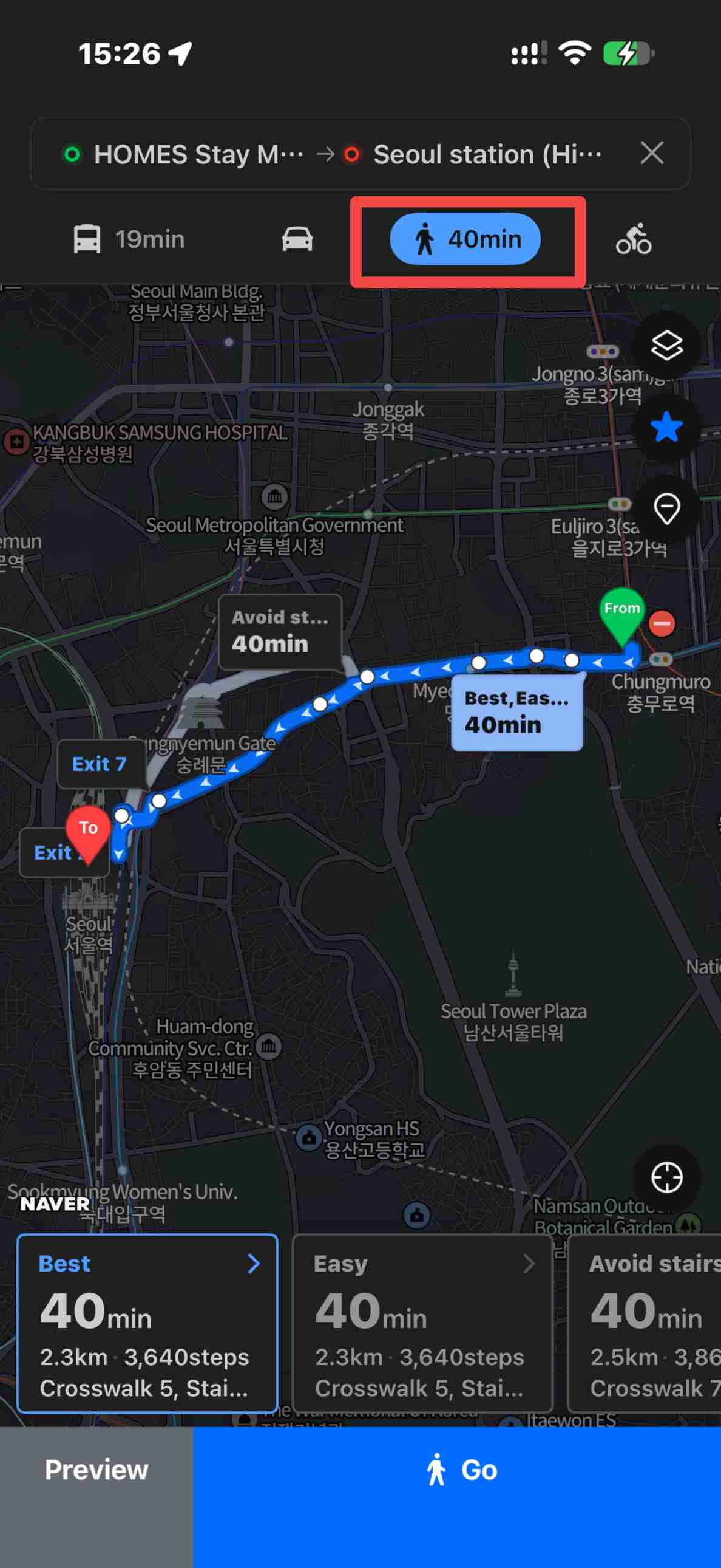 Using Naver Map for Walking