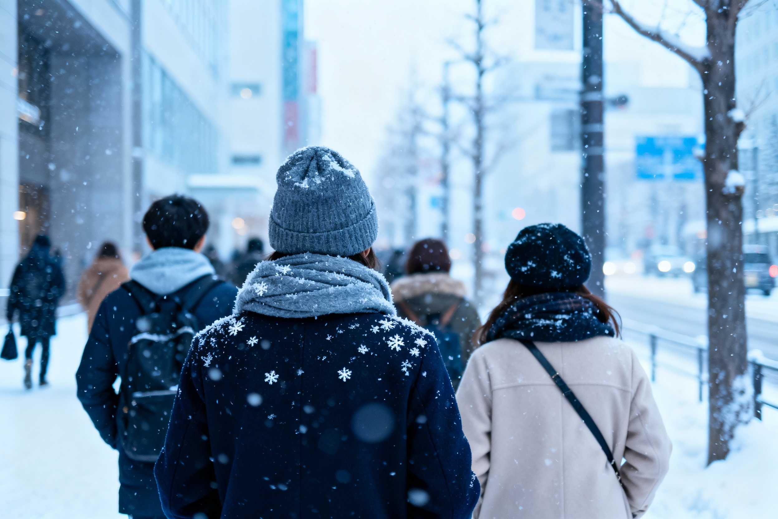 people wearing winter clothes on the street