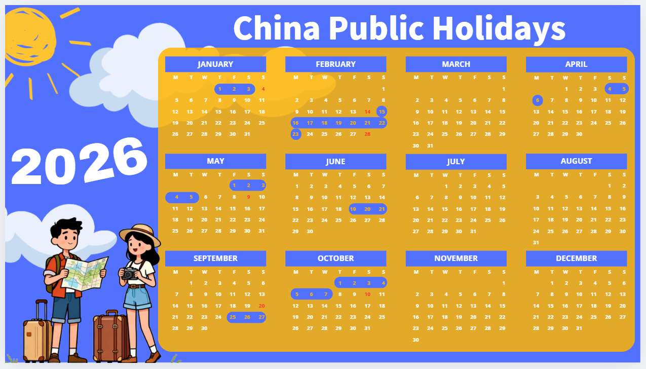 China Public Holiday Calendar 2026