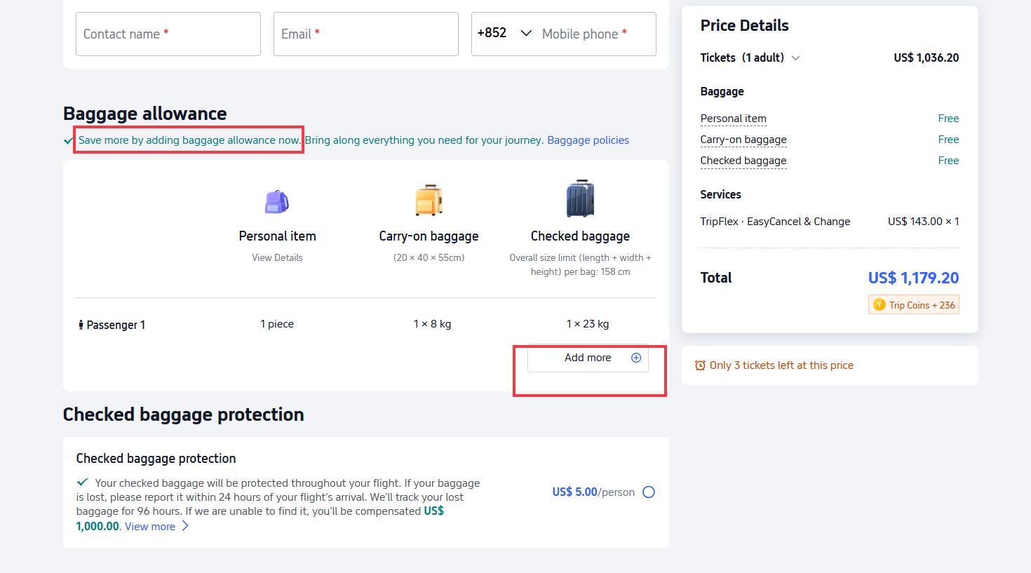 Add extra baggage allowance for your flights
