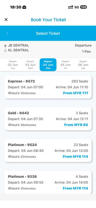 Pick your train time and class.