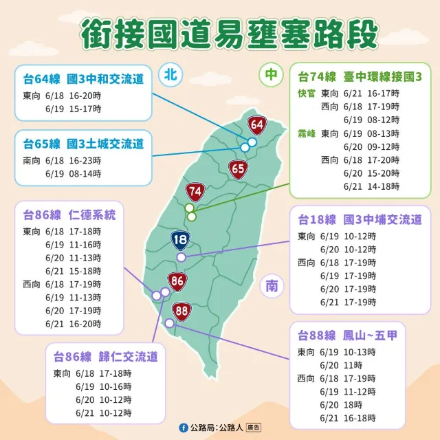 端午連假主要易壅塞路段