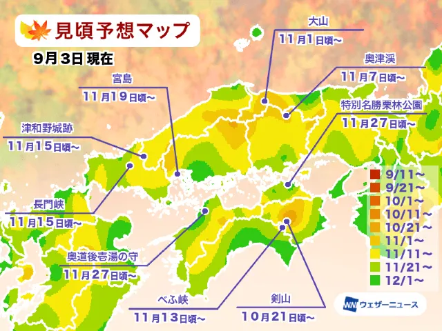 九州楓葉季時間