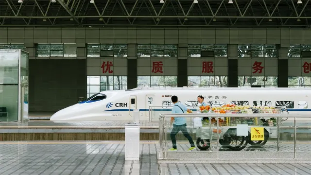 A CRH high-speed train at a Chinese railway station platform