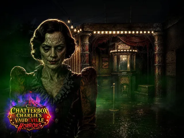 Chatterbox Charlie's Vaudeville Horrors haunted house at USS Halloween Horror Nights 2026