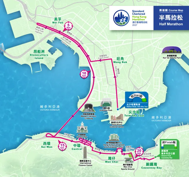 渣打馬拉松半馬路線圖