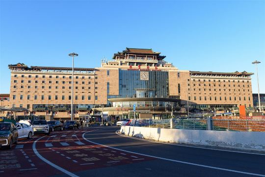 The monumental facade of Beijing West Railway Station on Lianhuachi East Road