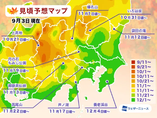 關東楓葉季時間
