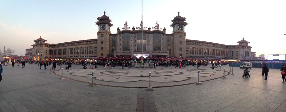 The 1959 facade and clock towers of Beijing Railway Station on Beijingzhan Street