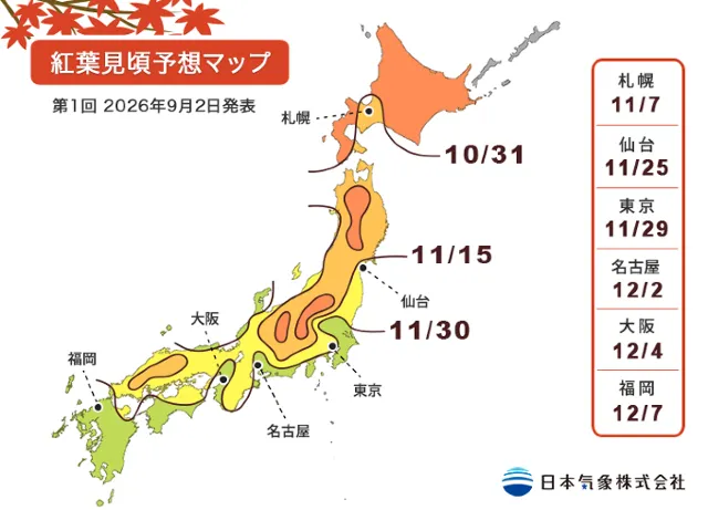 2026年最佳赏秋叶时间预测
