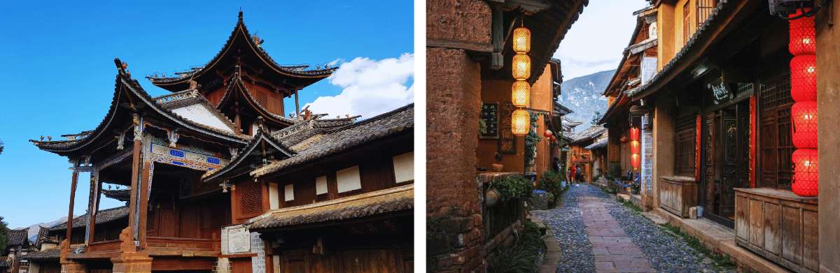 Traditionelle Architektur und Straßen der Altstadt von Shaxi in Yunnan