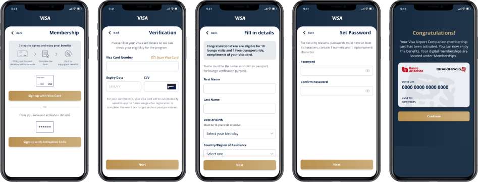 ลงทะเบียนและเพิ่มบัตร Visa ในแอป