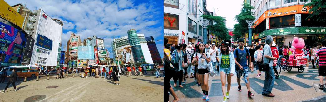 L'effervescence de Ximending, avec ses piétons, ses boutiques et les bâtiments modernes de Taipei.