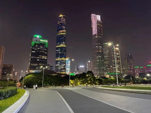 Shenzhen skyline and illuminated city streets at night