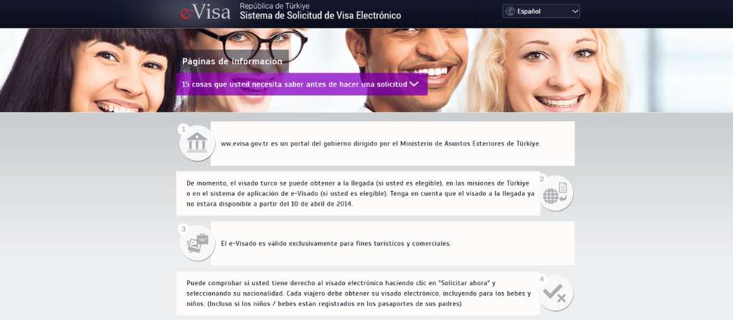 Página oficial del sistema e-Visa de Turquía para solicitar visado electrónico online antes del viaje
