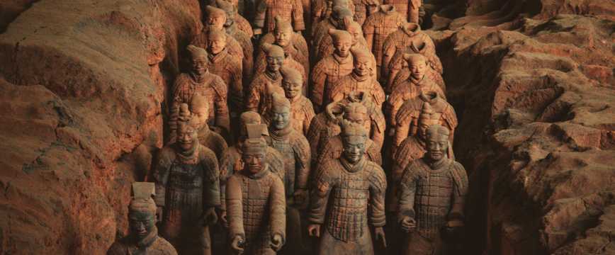 Rows of Terracotta Warriors from Emperor Qin Shi Huang's funerary army