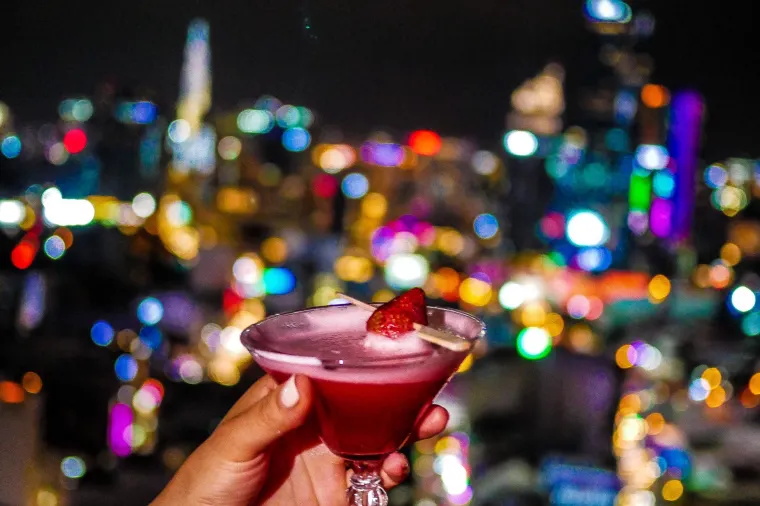 having a drink at Chill Skybar