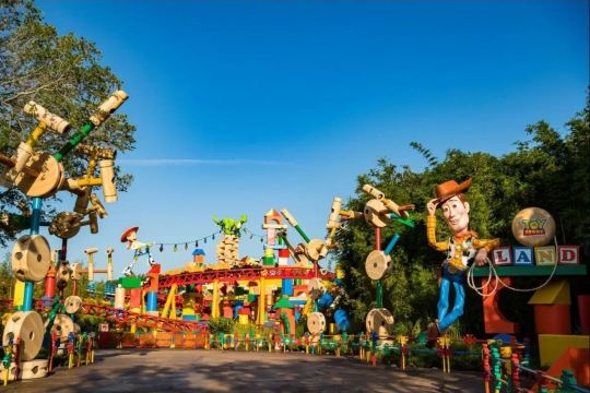 Toy Story Land with colorful oversized toys and Slinky Dog Dash at Disney's Hollywood Studios