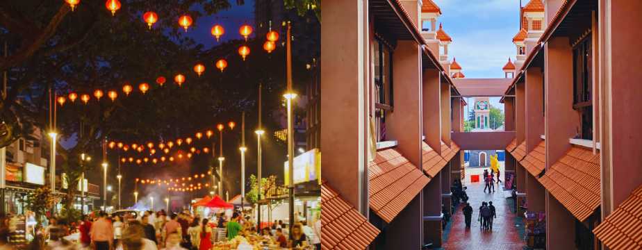Kuala Lumpur night market with red lanterns and food stalls