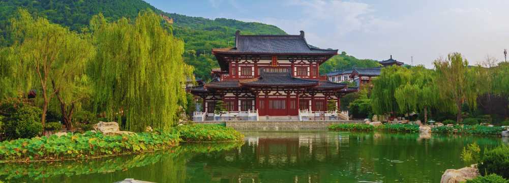 Traditional Chinese temple and lake in Xi’an
