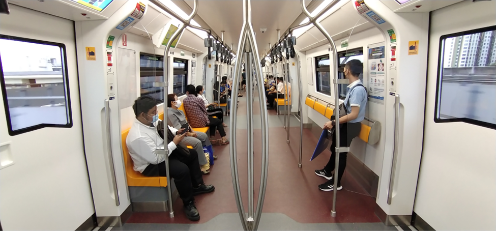 Passengers sitting in a coach on the skytrain