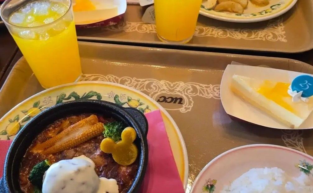 Disney-themed meal with Mickey-shaped vegetables served at Tokyo Disneyland