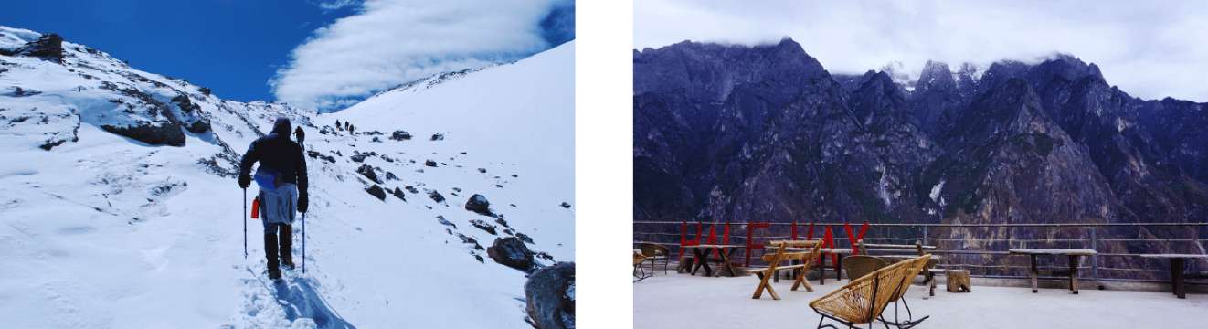Trekking nella Gola del Salto della Tigre in inverno, tra montagne innevate e punti panoramici mozzafiato.