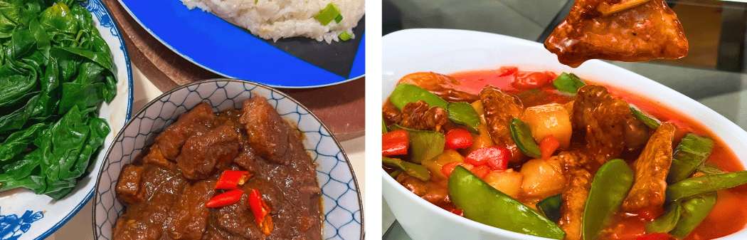 Estofado de carne acompañado de verduras y salsa rica en especias, típico de la gastronomía local