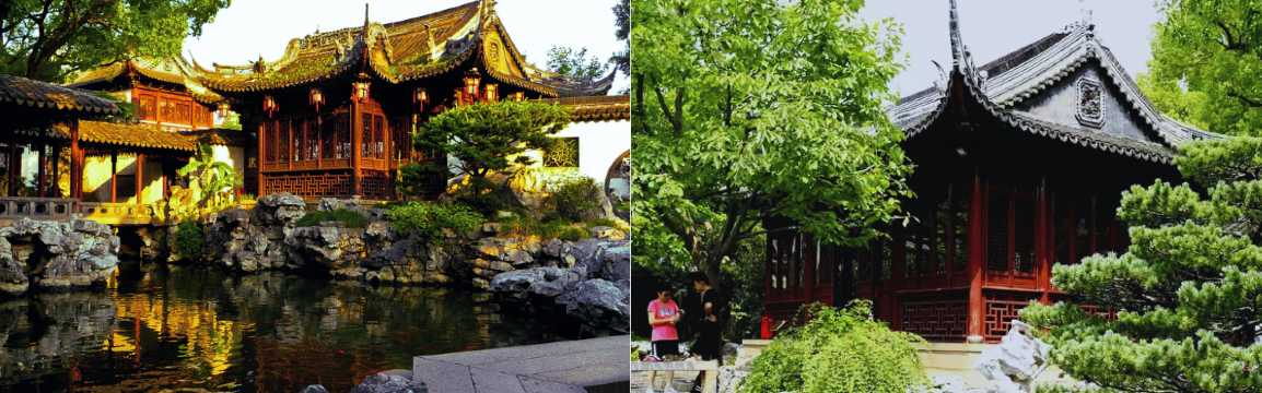 Pabellón tradicional chino reflejado en el estanque dentro del Jardín Yuyuan de Shanghái.