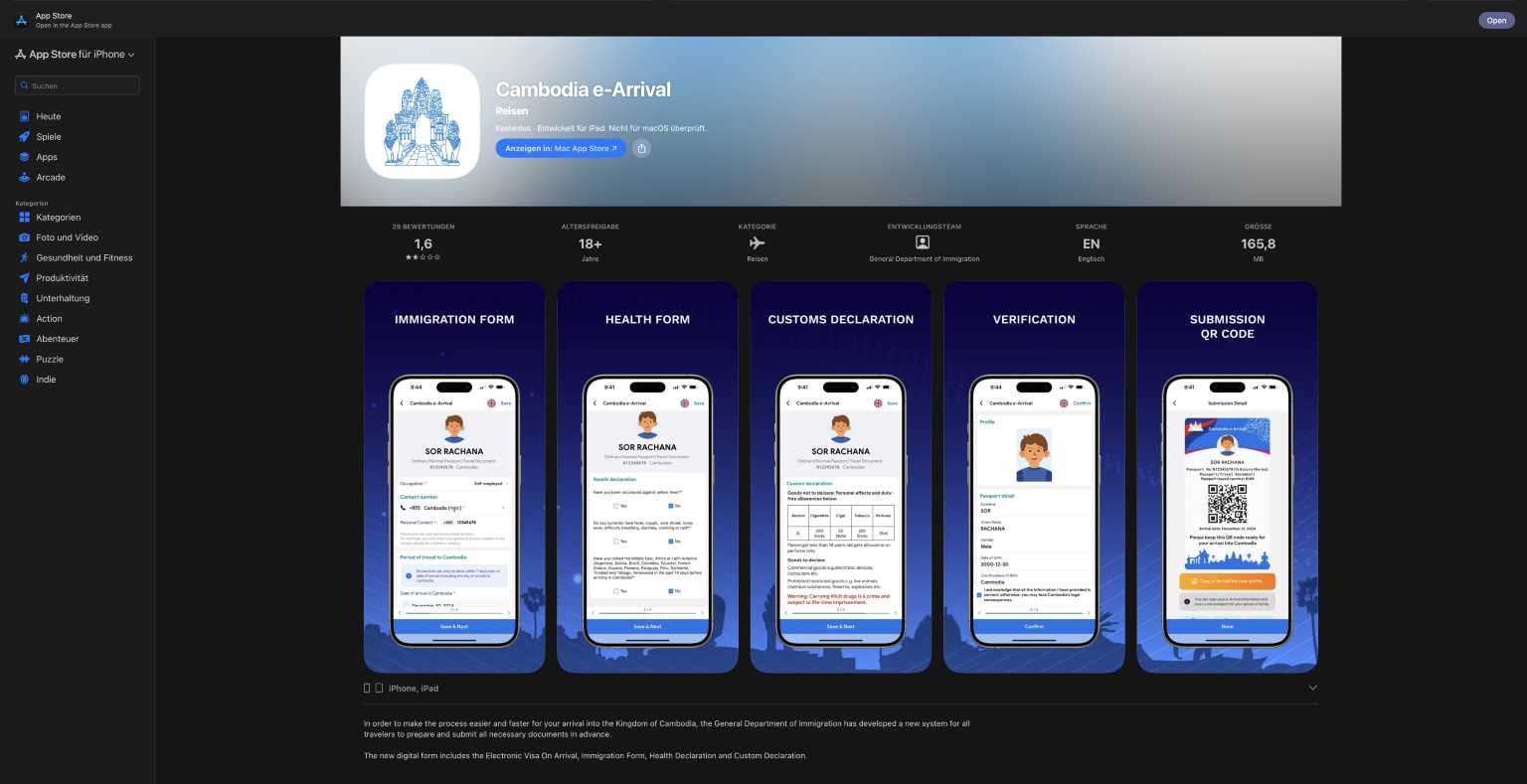 Gratis App herunterladen und Kambodscha Arrival Card in nur 8 Schritten erstellen