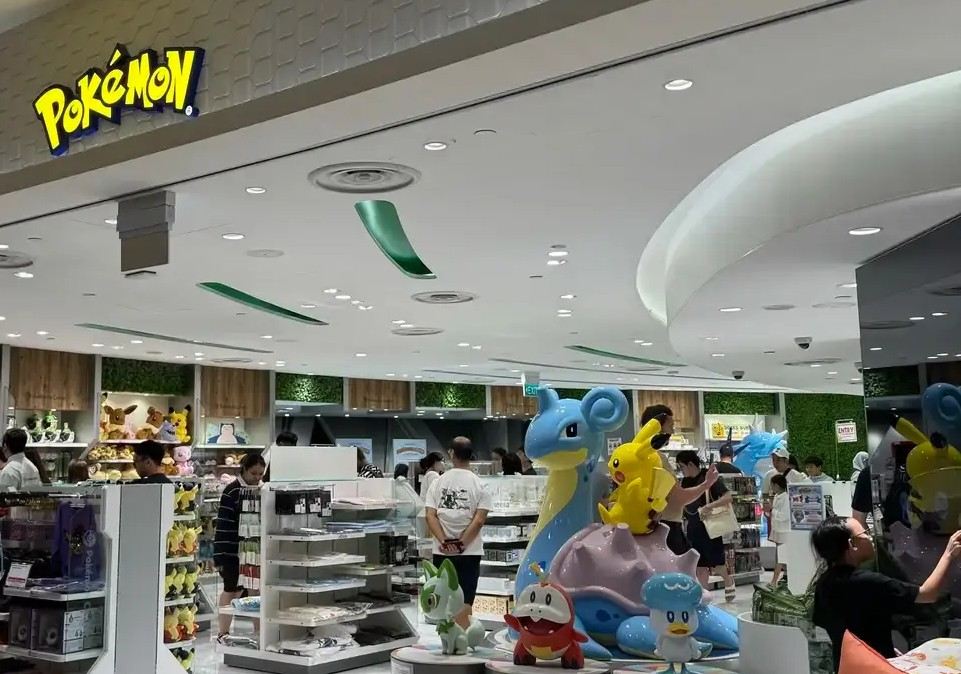 Pokémon Center store with character displays and merchandise at Jewel Changi Airport