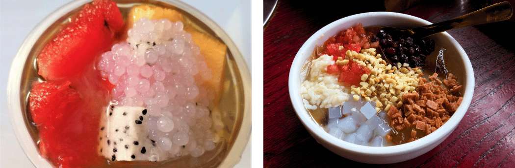 Ice Jelly mit frischem Obst und süßen Toppings – ein erfrischendes Dessert, das im Sommer in Chongqing besonders beliebt ist.