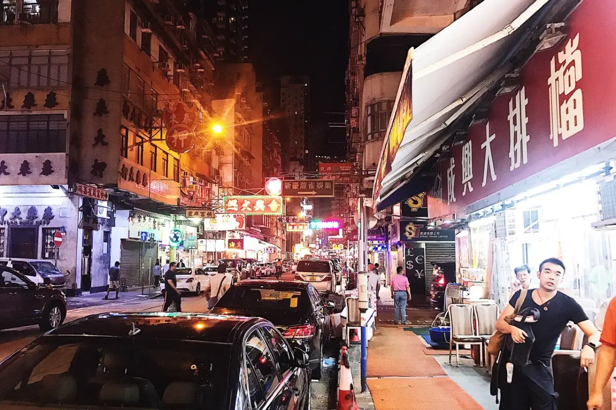 night scene at Temple Street Night Market