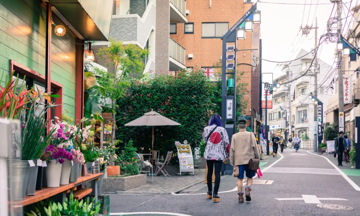 walking along streets at Shimokitazawa