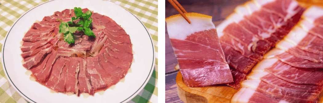 Jamón curado de Yunnan servido en finas lonchas, una de las especialidades más reconocidas de la región