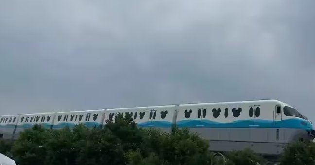 Disney Resort Line monorail decorated with Mickey silhouettes at Tokyo Disney Resort