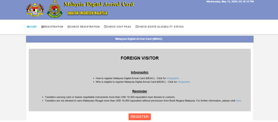 Página oficial de la Malaysia Digital Arrival Card necesaria para completar el registro de entrada al país